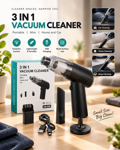 3-in-1 Portable Vacuum Cleaner – Clean Every Corner Easily